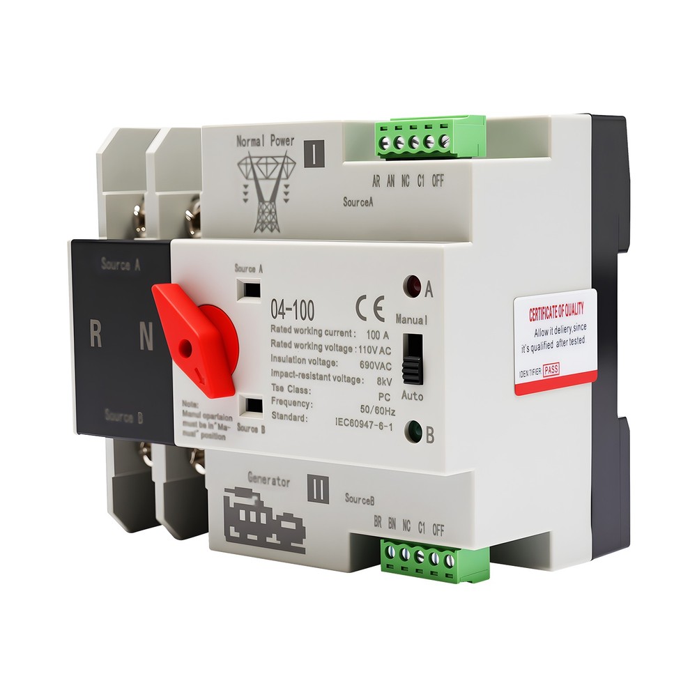 100A Automatic Transfer Switch 2P Power Generator Changeover Switch Dual Power