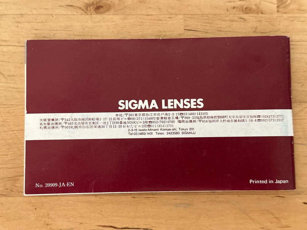 Sigma Lens Guide Instructions Booklet Manual