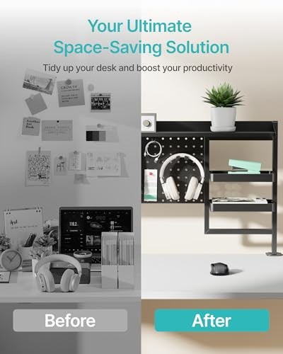 Clamp on Desk Shelf, 44" Desktop Shelving System with Pegboard and