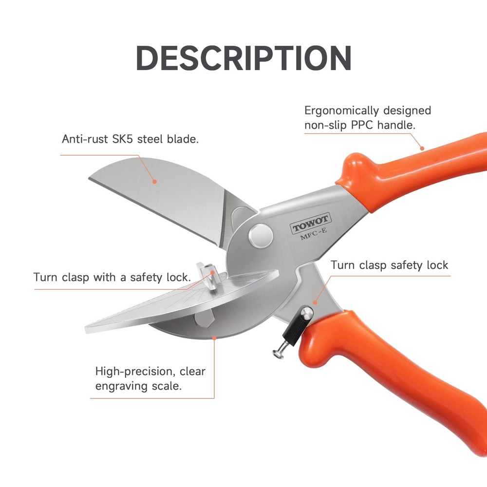 Sharp Multi Angle Miter Shear Cutter, Adjustable at 45° to 135° W/Safety Lock-K