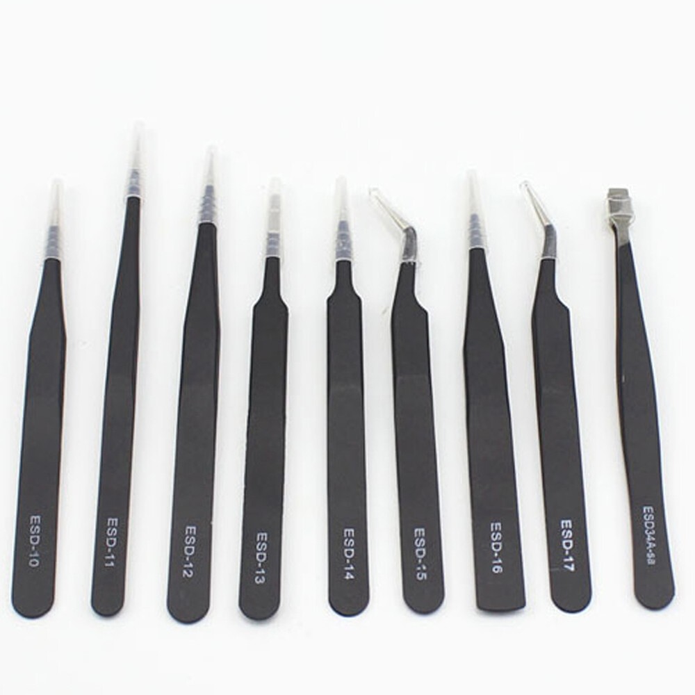 US 9 pc ESD Tweezers Anti Static Tool Precision Kit Set Tools Electronics Repair