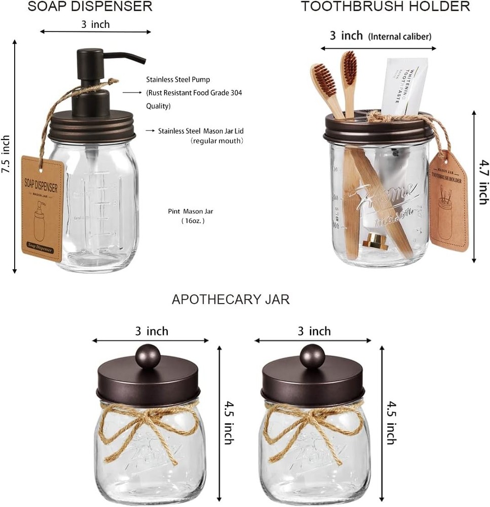 Mason Jar Bathroom Accessories Set 6pc