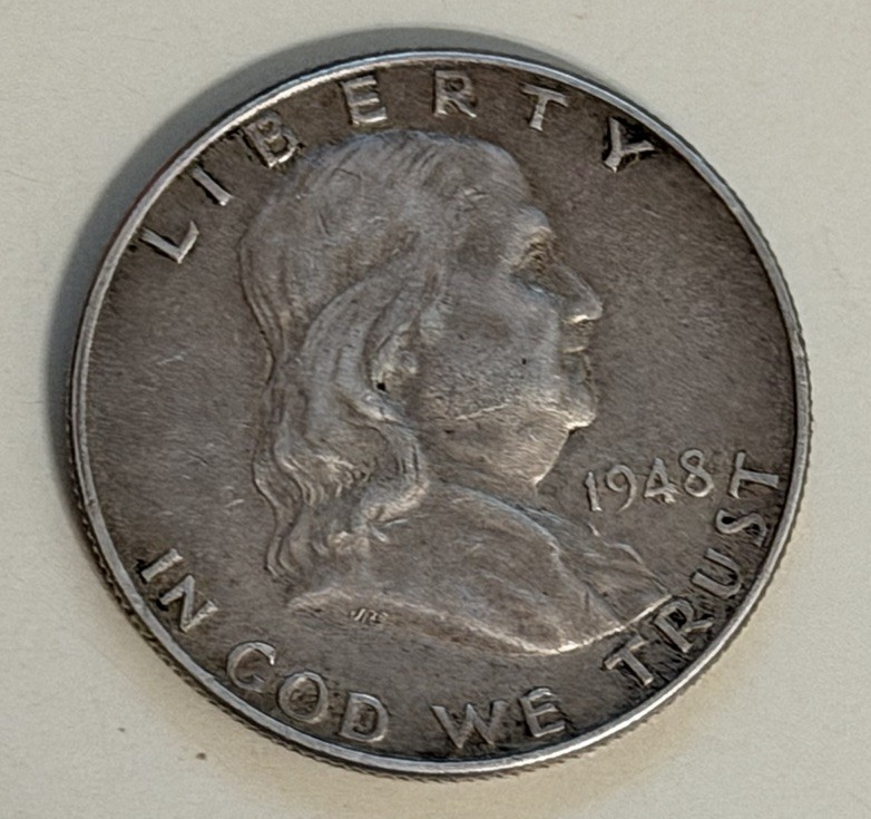 1948 Ben Franklin US Half Dollar - 90% Silver - Circulated