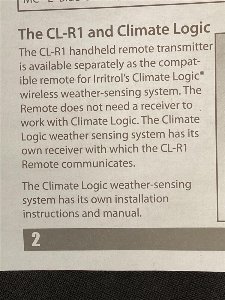 + Irritrol Climate Logic Handheld Remote CL-R1 Transmitter NEW
