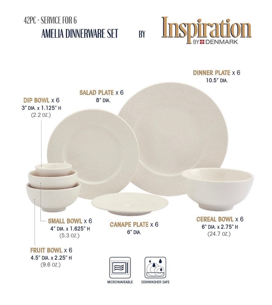 Inspiration by Denmark Amelia 42 Pc. Dinnerware Set, Service for 6