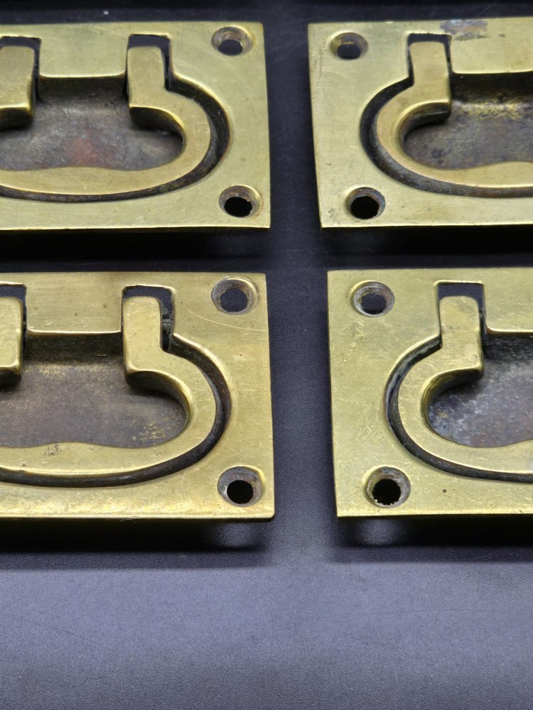 Set Of 8 Original Victorian Campaign Handles Solid Brass Rectangular 76 X 54mm