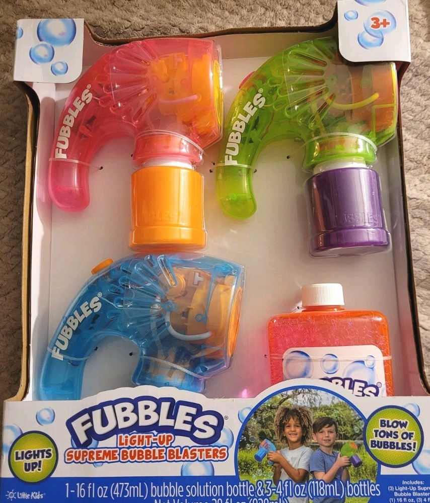 NEW Fubbles Light Up Supreme Bubble Blasters (3) + Bubbles!