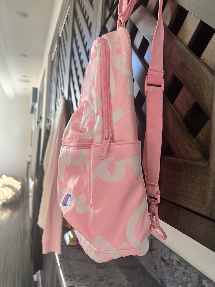 Champion Pink Backpack on the smaller side