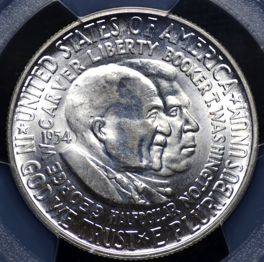 1954 WASHINGTON CARVER COMMEMORATIVE HALF DOLLAR PCGS MS 65 LUSTROUS BLAST WHITE