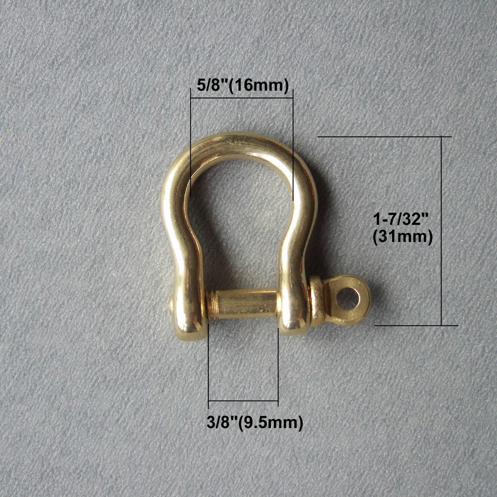 Solid Brass Bow Shackle Joint Connect D Ring Key Chain Hook Size L/S