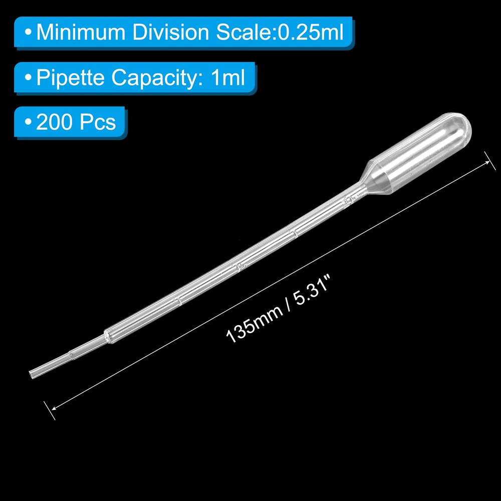 Disposable Transfer Pipette, 200pcs 1ml LDPE Polyethylene Plastic Pipette