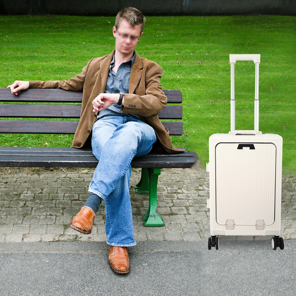 20" Front Opening Suitcase Boarding Cabin Suitcase Trolley Board Case Hard Shell