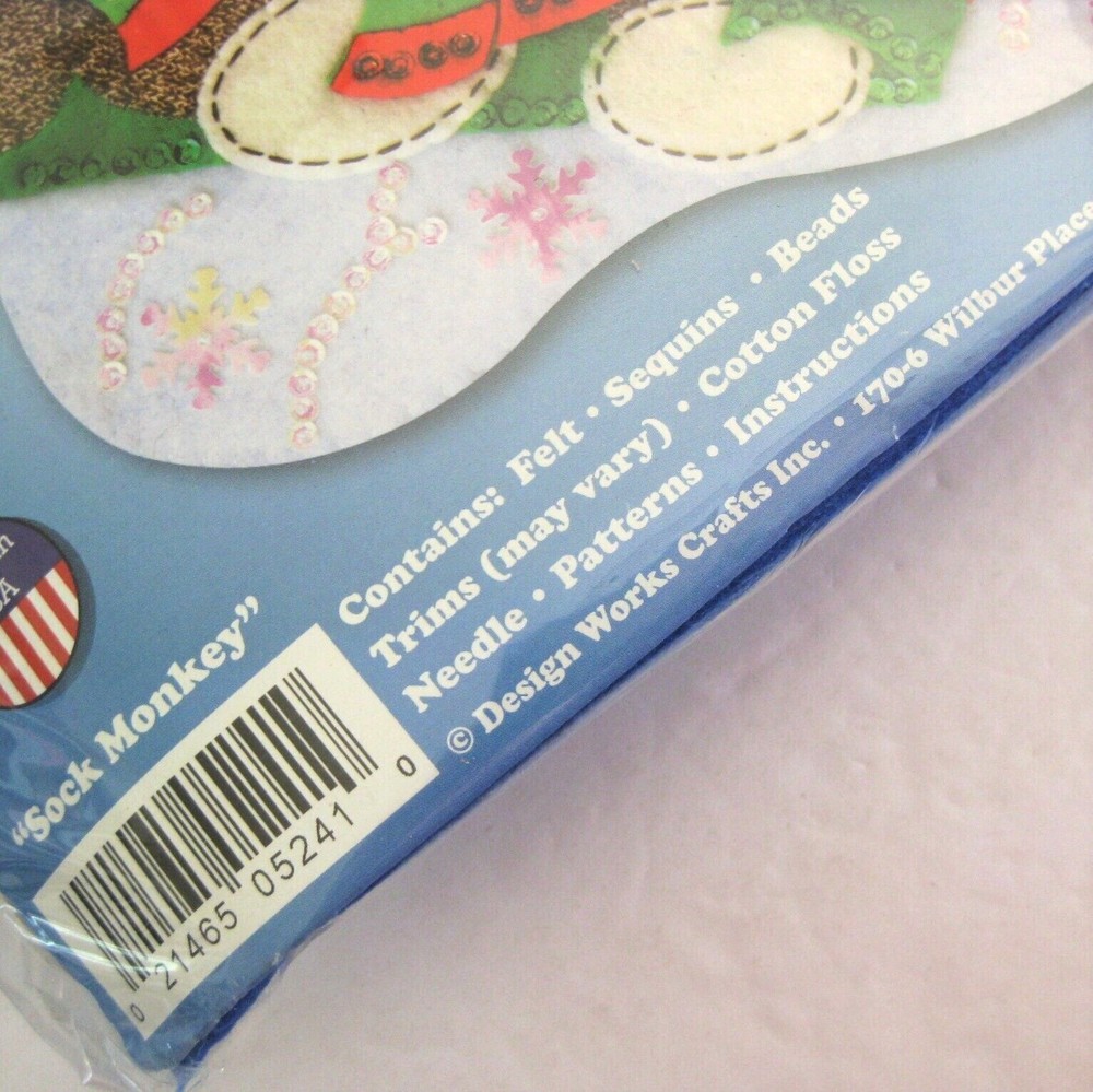 Sock Monkey Felt Christmas Stocking Kit Sequins 18in Design Works