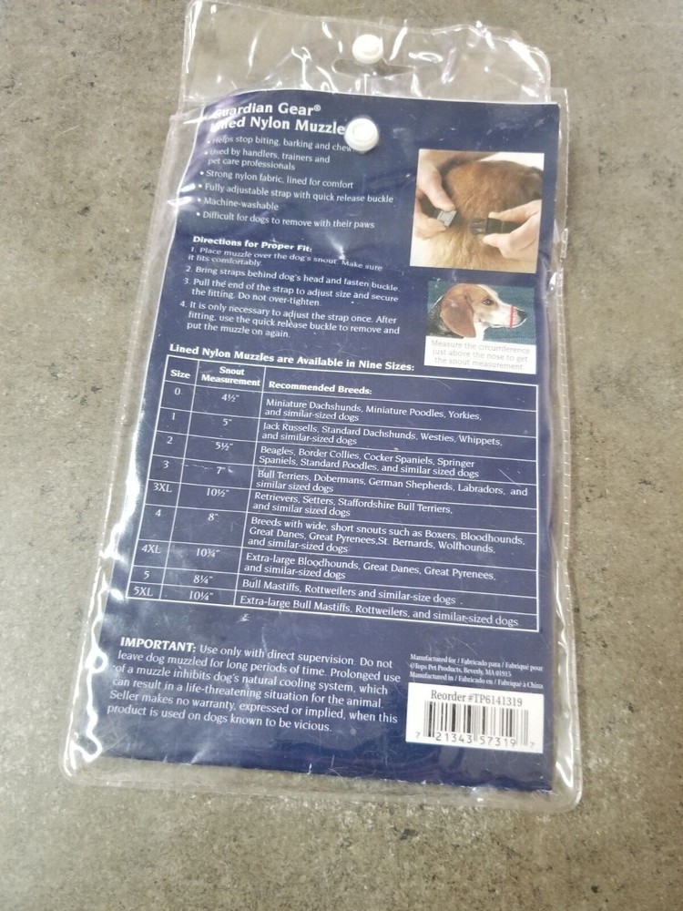 guardian gear lined dog muzzle size 2 blue.