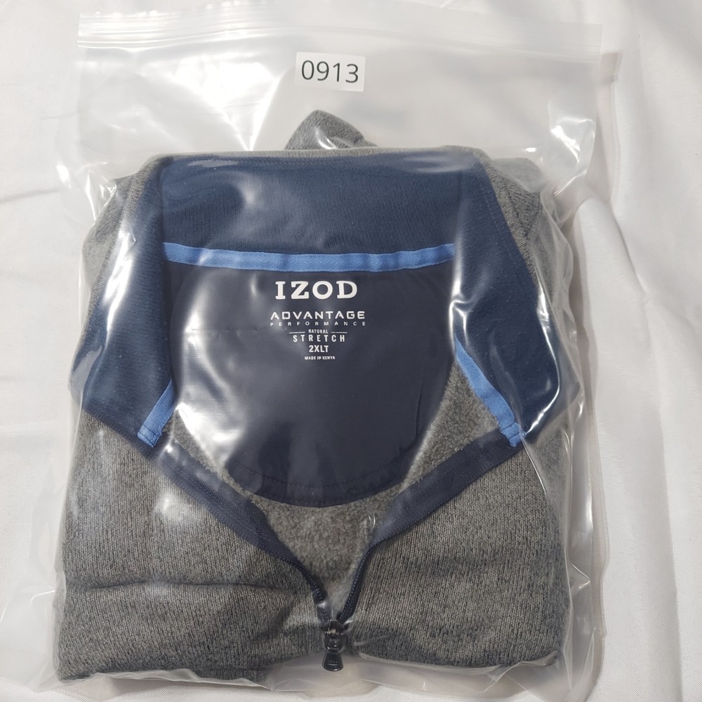 IZOD Advantage Performance 1/4 Zip Pullover Gray Mens 2XLT Stretch