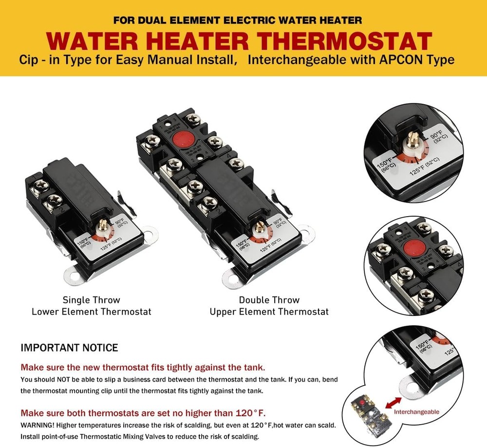 Electric Water Heater Thermostat,Include 1x KST203 Upper Thermostat & 1x KST200