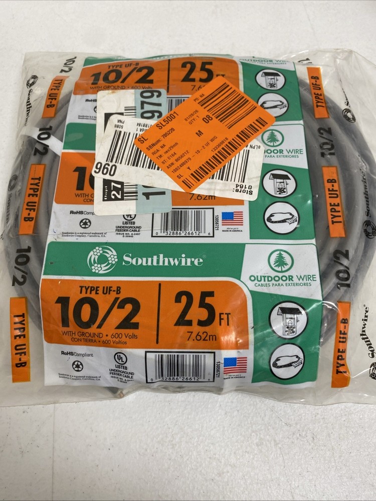 Southwire 25 ft. 10/2 Gray Solid CU UF-B W/G Wire