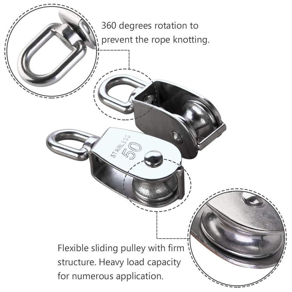 Rocaris 4 Pack M50 Lifting Single Pulley Roller Loading 880Ibs, 304 Stainless...