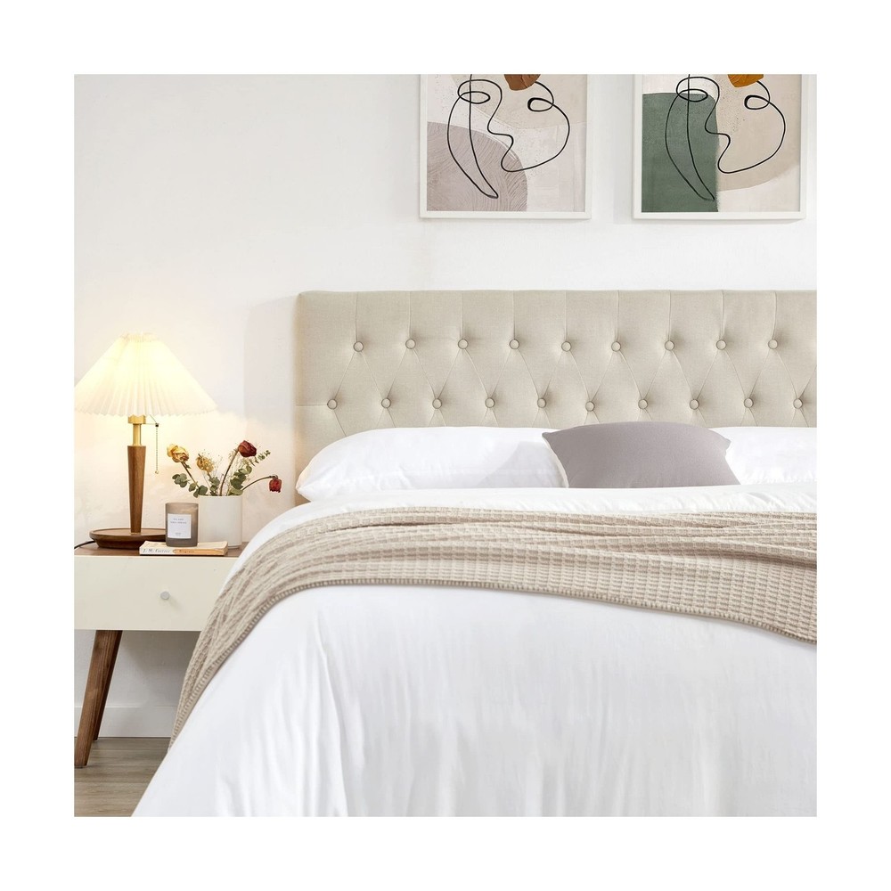 Kingfun Tufted Upholstered Queen Size Bed Headboard in Modern Button Design, ...