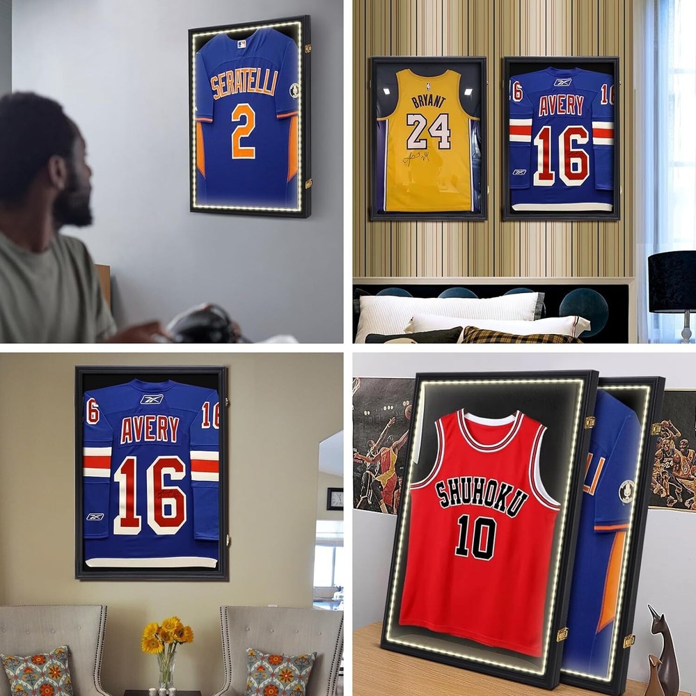 Jersey Frame, Jersey Shadow Box Display Case Jersey Frame Display Case w/LED 3PC