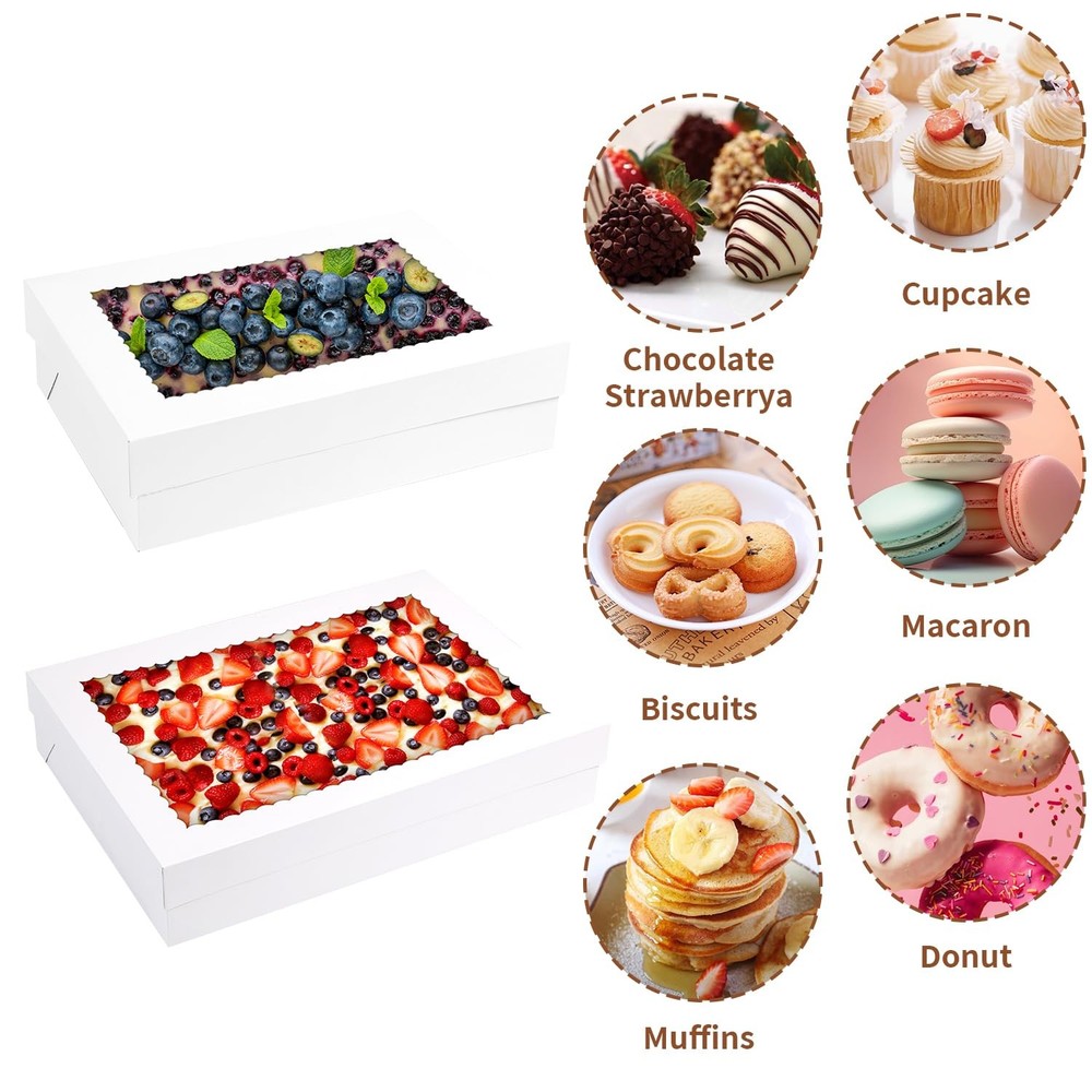 12pcs 19x14x4 inch Cake Boxes with Window White Rectangle Sheet Large Bakery