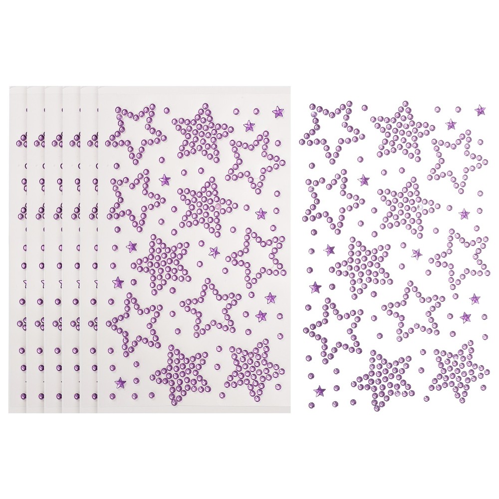6Sheets Star Gem Sticker, Face Gem Stickers, Purple