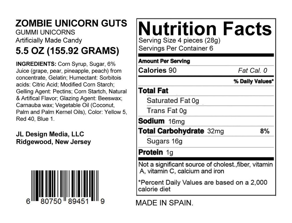 Zombie Unicorn Guts Mixed Fruit Flavored Gummy