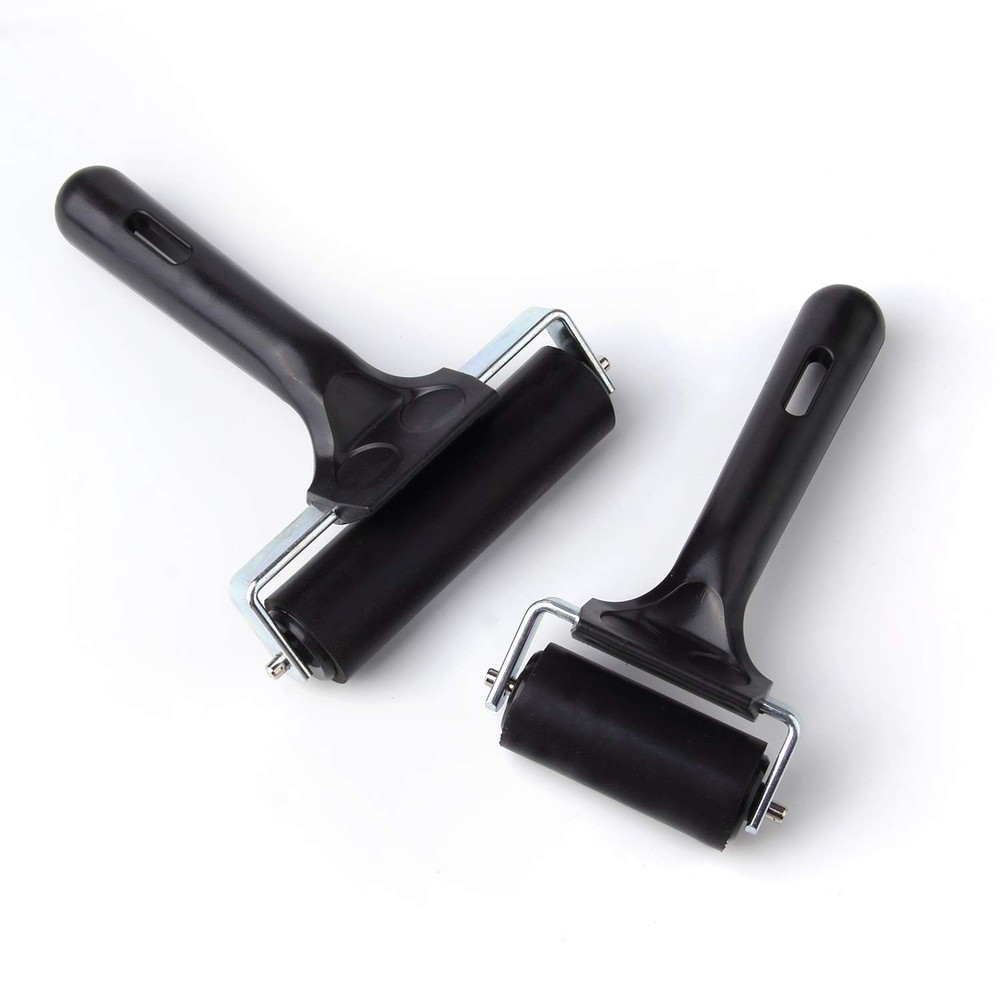 2Pcs Rubber Roller Brayer Rollers Hard Rubber 4 and 2.2 Inch for Printmaking (Bl
