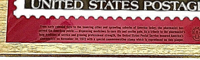 Pharmacists Stamp Plaque Commemorative 1972