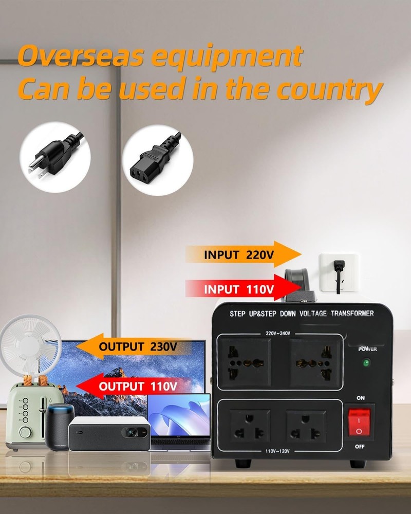 Transformador Convertidor de Voltaje de 1000 W, Elevador/Reductor de Voltaje de