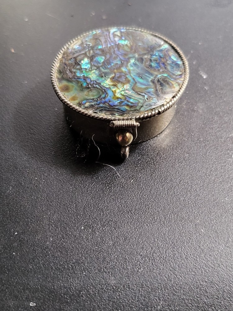 Sterling Silver and Abalone Pill Trinket Box 1 1/4"