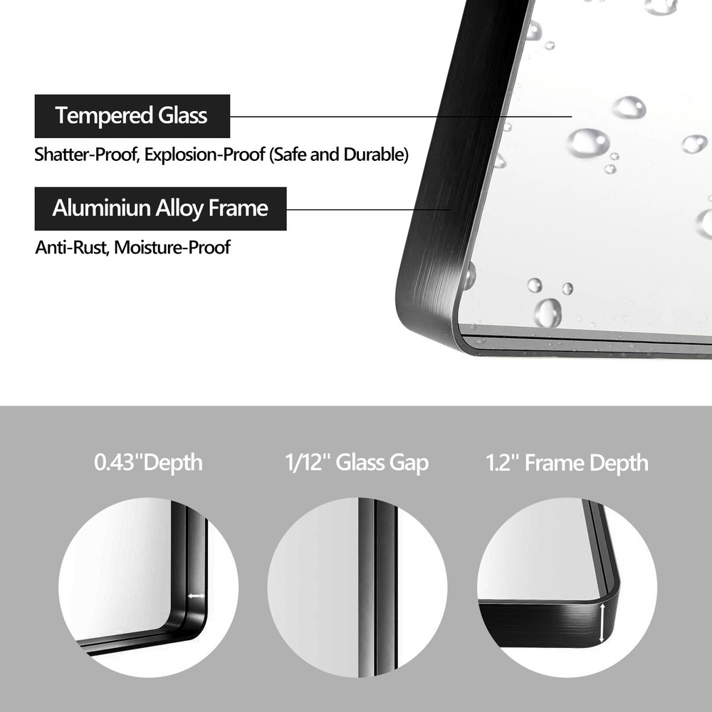 48x32"Black Aluminium Frame Bathroom Mirror