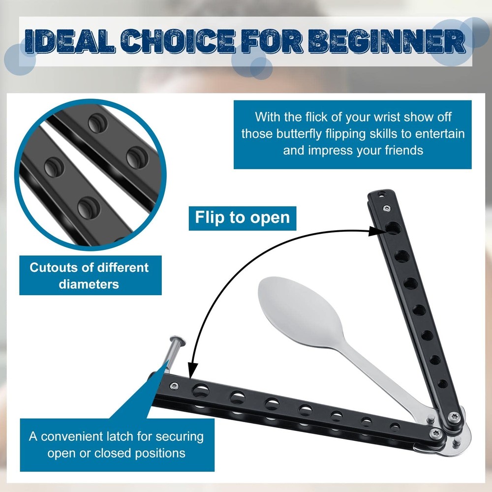2 Pcs Butterfly Fork and Spoon Set, Tactical Folding Black