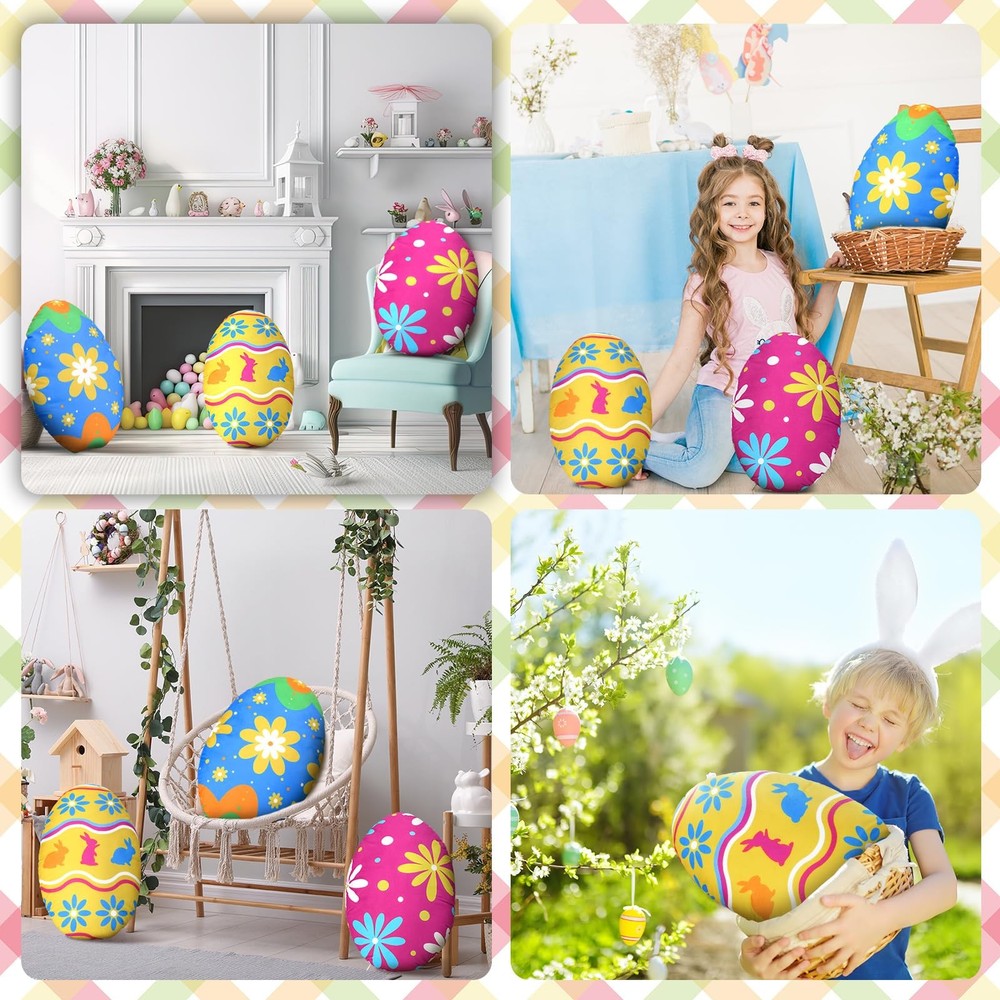 3 Pcs Easter Eggs Pillow Soft Plush Easter Eggs Shaped Pillow with PP Cotton....