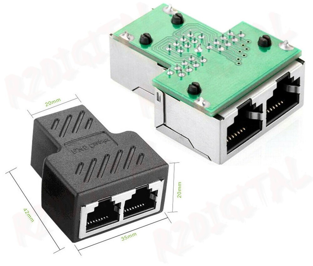 2x Ethernet F/F LAN NETWORK SPLITTER EXTENDER INTERNET CONNECTOR SOCKET