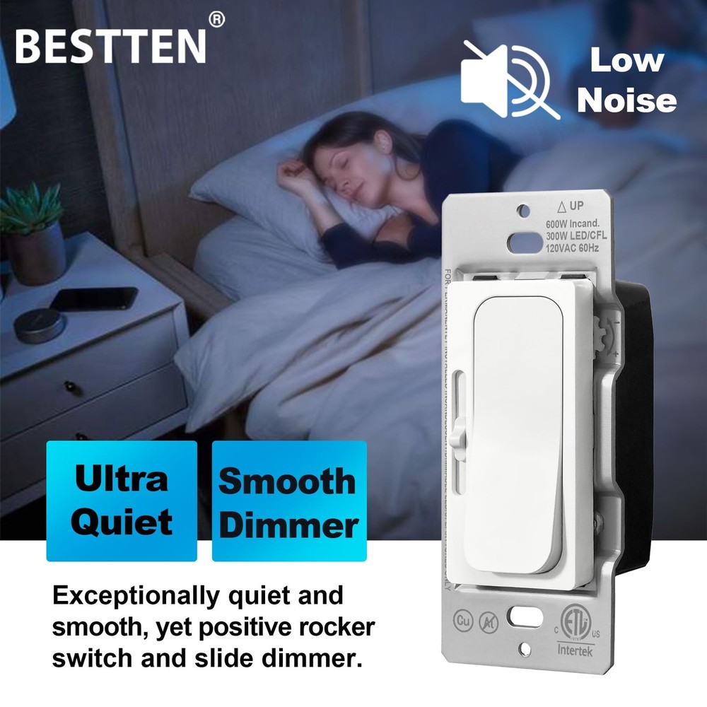 5 Pack Super Slim Quiet Dimmer Light Switch, Smooth Slide Dimmer Switch, Sing...