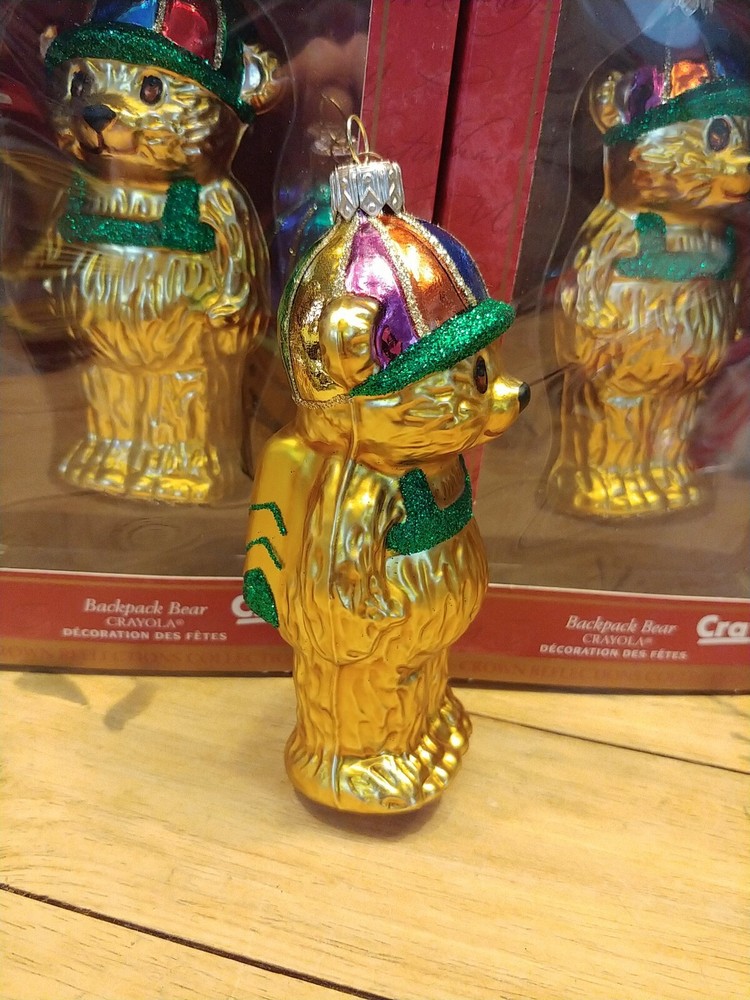 HALLMARK Keepsake Backpack Bear Crayola Blown Glass Ornament 2000 (2) Per Order!