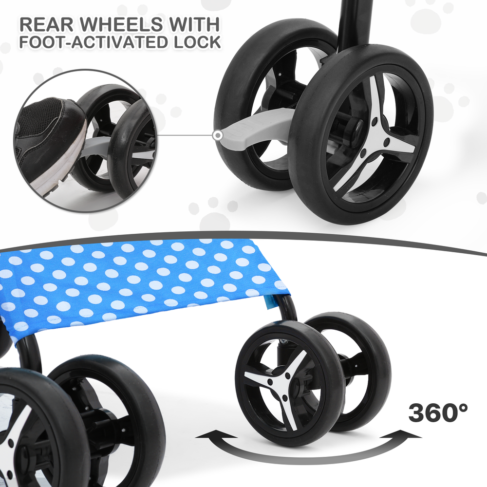 Foldable Pet Stroller 4 Wheels Breathable Dog Stroller w/Skylight&Storage Basket