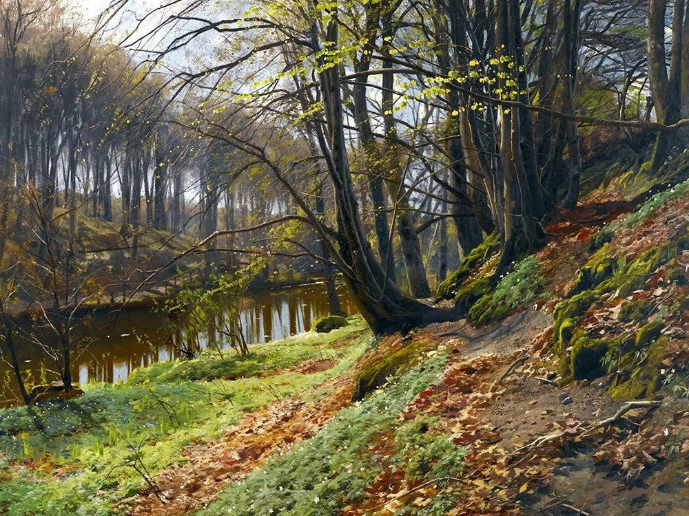 SPRING LANDSCAPE by P. Monsted forest Tile Mural Kitchen Backsplash Ceramic 10x8