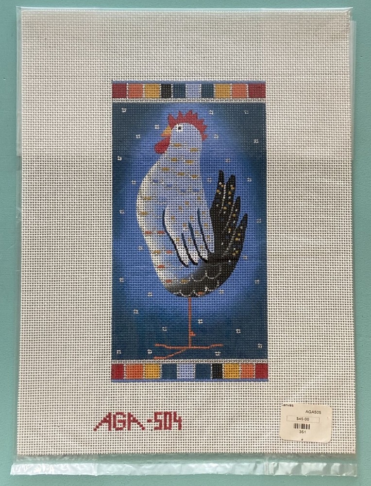 Rooster, hand painted needlepoint canvas, NEW, 18 Count