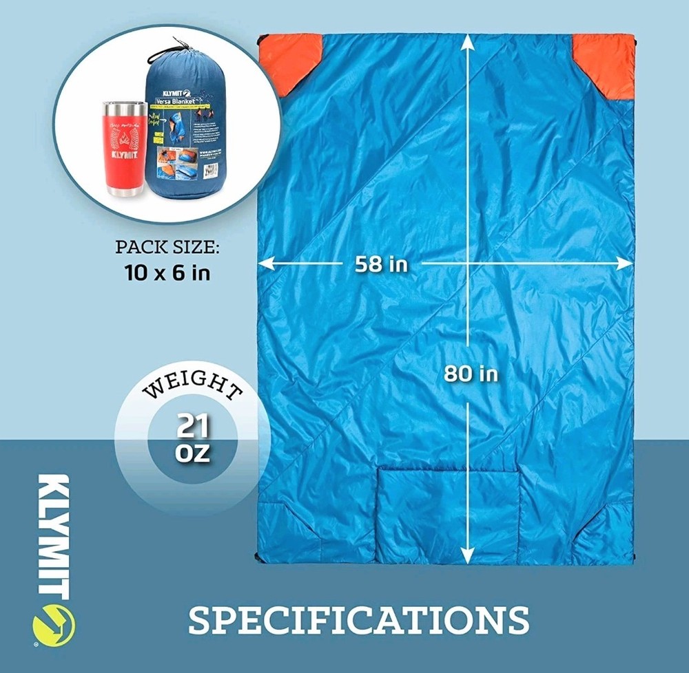 Klymit Versa Packable Camping Blanket & Comforter Lightweight