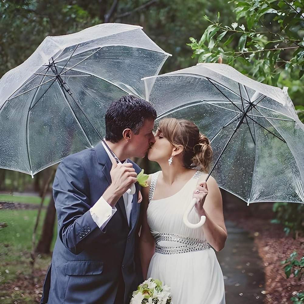 12 Pcs Wedding Umbrella Bulk,with J Hook Handle,Auto Open Stick Clear...