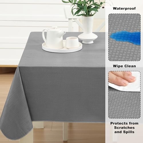 Basketweave Vinyl Flannel Backed Tablecloth, 60 x 84" x 60" (Rectangular) Grey