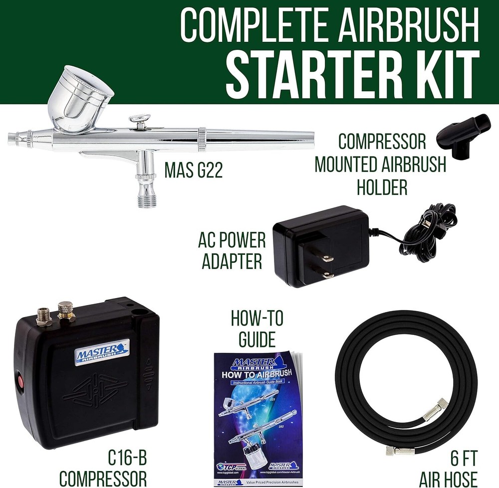Professional Airbrushing System with Lightweight Mini Compressor & Guide Booklet