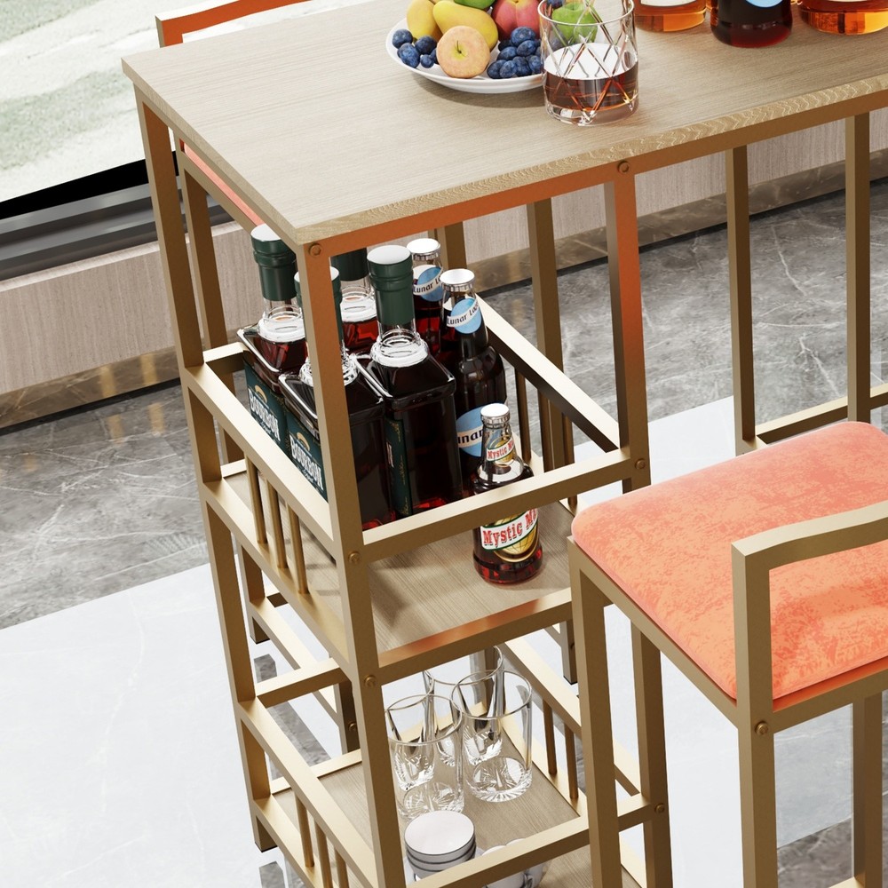 5 Piece Bar Table Set Counter Height Kitchen Rectangle Table with 4 Bar Chairs