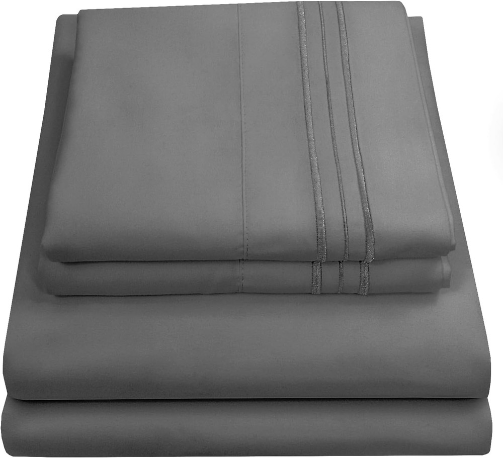 Queen Bed Sheets Set Gray Extra Soft Deep Pocket with Corner Straps