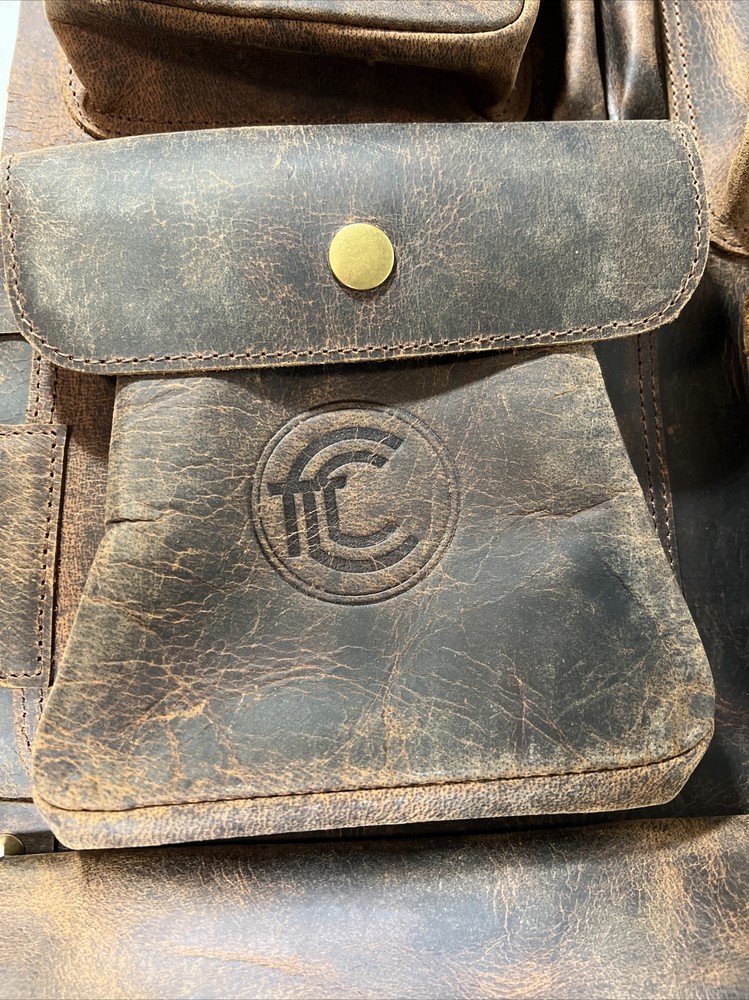 NICE Multi-Pockets Real Leather Apron with Adjustable Straps & Brass Hardware