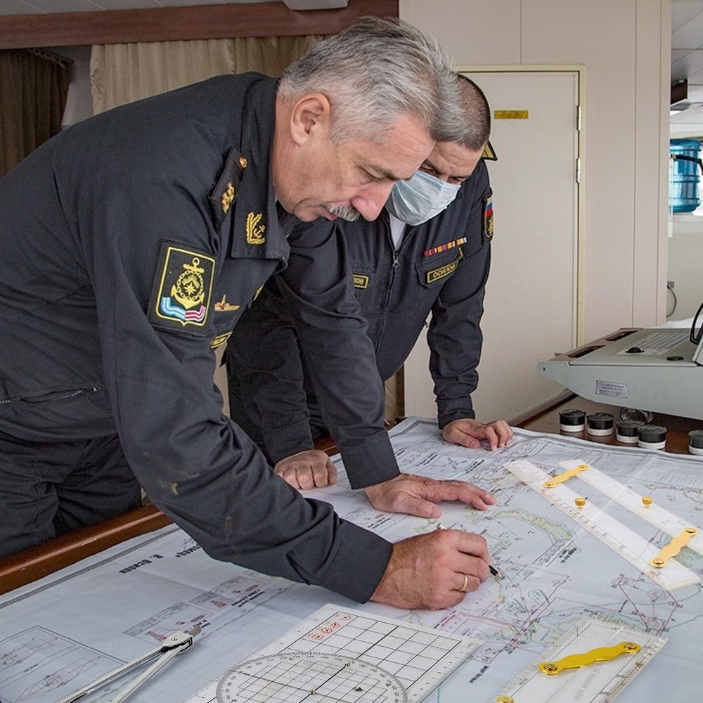 3 Pcs Basic Navigation Set,Including 15inch Parallel Ruler with Brass Arms, N...