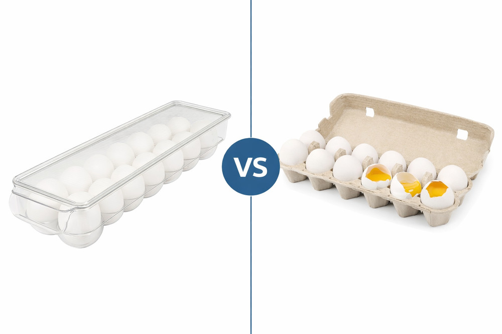 Clear Acrylic Egg Holder with Lid 14-Egg Tray BPA-Free Stackable Organizer