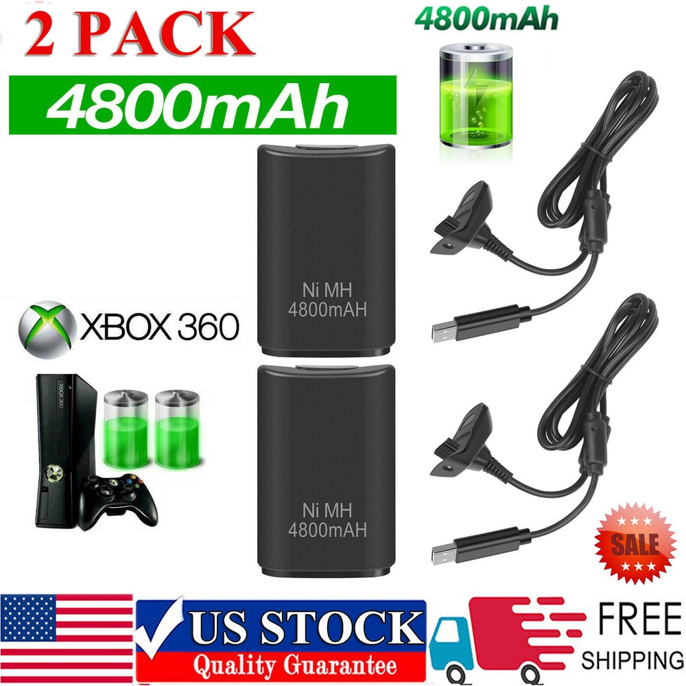 2 Rechargeable Battery Pack Charger Cable Dock for Xbox 360 Wireless Controller